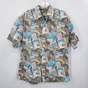 Cooke Street Honolulu Mens Medium Postcard Print Hawaiian Shirt Made in USA 0510